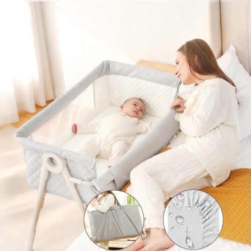 Latitude Run® Baby Bassinet, Bassinet Bedside Sleeper For Baby With Waterproof Sheets, 4 Adjustable Height Bedside Bassinets With Wheels, Carry Bag And Soft Mattress, Grey | Wayfair