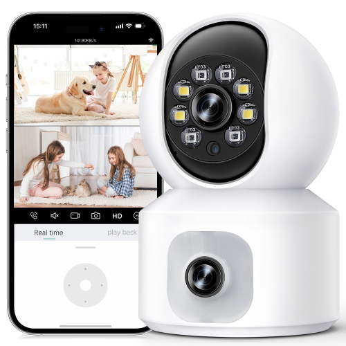 GPED Baby Monitor with 3K HD Dual Cameras, WiFi, 360° PTZ, Motion Tracking, Night Vision, 2-Way Audio
