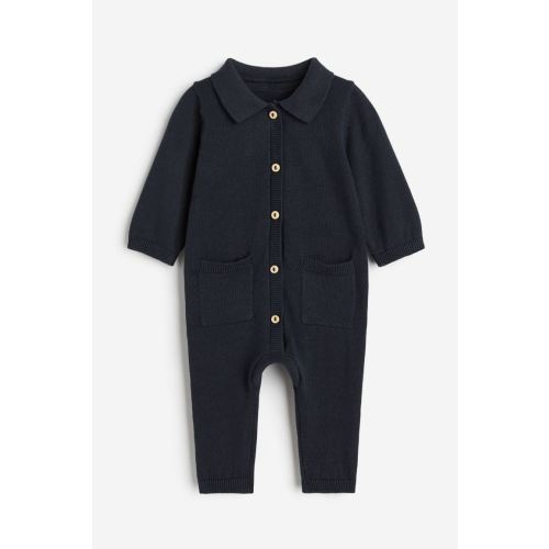 Knit Cotton Jumpsuit, Dark blue