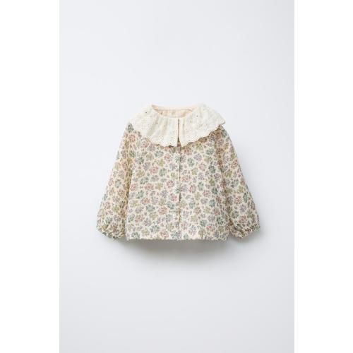 EMBROIDERED PETER PAN COLLAR SHIRT - Green / Ecru | ZARA United States