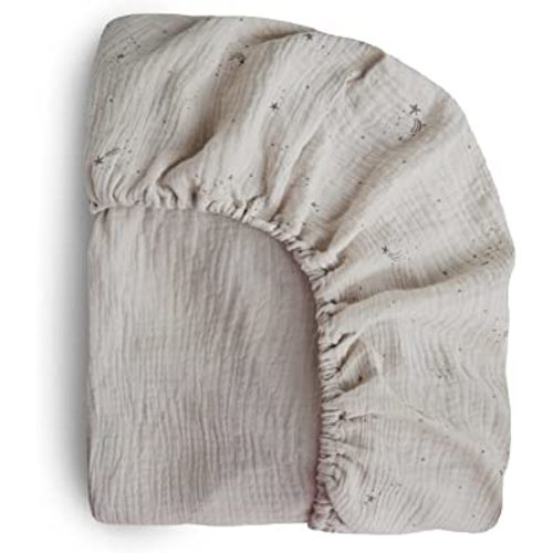 mushie Extra Soft Muslin Fitted Crib Sheet | 192 Thread Count | 28"x 52" (Falling Stars)