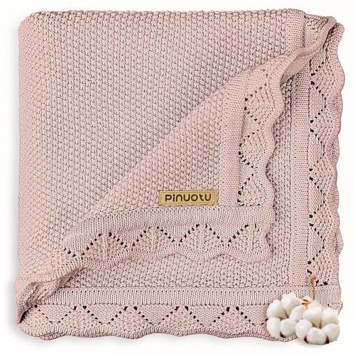 Knitted Baby Blanket for Boys & Girls, 100% Cotton Receiving Swaddle Crib & Stroller Blanket for Newborns, Infants, Toddlers, Dusty Rose, 40 x 31 Inches
