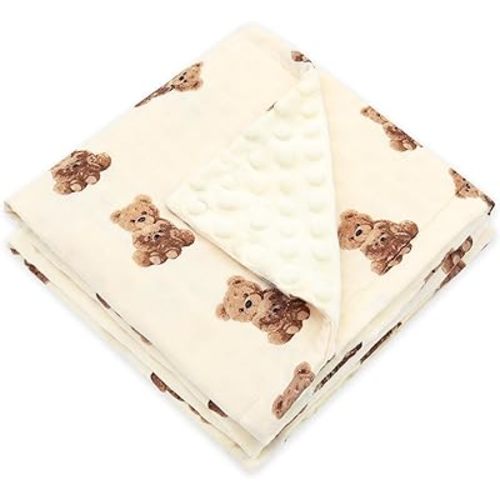 LifeTree Minky Baby Girl & Boy Blankets, Soft Double Layer Swaddle Blankets Neutral, Muslin Front and Dotted Fleece Backing Receiving Bed Throw Blanket for Newborn Unisex, 31X40 Inches, Bear Pattern