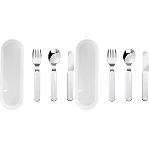 VANRA 3-Piece Children Knife Spoon Fork Set 18/10 Stainless Steel Child Flatware Set Kids Utensils Set with Case for Lunch Box (Fork Spoon Knife Combo) (Pack of 2)