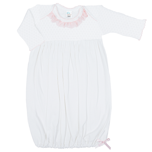 Paty Knit & Pima Overlap Shoulder Gown with Chiffon Trim