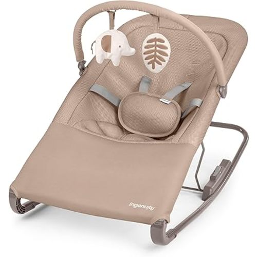 Ingenuity Nestle Vibrating Rocker, Lightweight Foldable Infant Seat with Breathable Fabric, 2-Position Recline, Mini Vibration Unit, 5-Point Harness