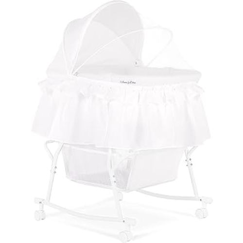 Dream On Me Lacy Portable 2-in-1 Bassinet & Cradle in White, Lightweight Baby Bassinet with Storage Basket, Adjustable and Removable Canopy