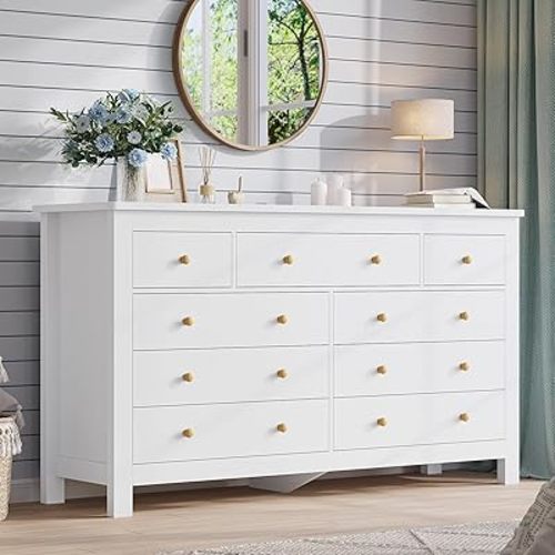 Hasuit White Dresser for Bedroom with 9 Drawers, Modern 55.1" Long Dressers Chest of Drawer with Large Drawers, Large Capacity Storage Organizer Cabinet, Wide Dresser for Bedroom, Living Room, Hallway