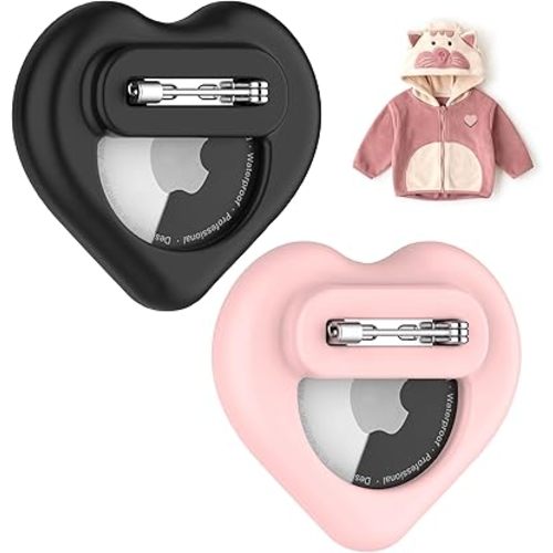 DDJ for AirTag Holder for Kids (2 Pack), Hidden Silicone Case for AirTag GPS Tracker for Kids with Invisible Pin, Anti Lost, Elderly, Luggage, Clothing, Backpack, Family Travel (Black,Pink)