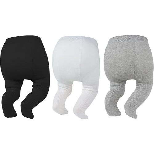 Zando Baby Girl Tights Toddler Cable Knit Tights Cotton Leggings Stockings for Little Girls Pantyhose 3 Pack 0-4T