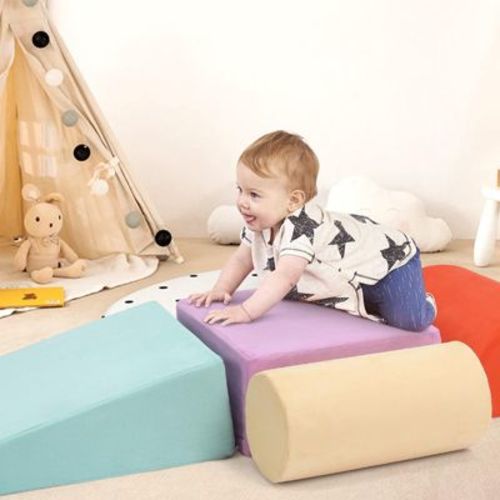6PCS Soft Foam Climbing Blocks for Toddlers, Suede Leather Indoor Playset, Lightweight Non-Toxic Foam Play Equipment for Physical Development