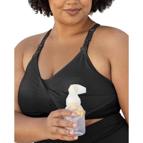 Kindred Bravely Sublime Hands Free Sports Pumping Bra | Patented All-in-One Pumping & Nursing Sports Bra - Busty (Cup Sizes E-I) - Large - Black