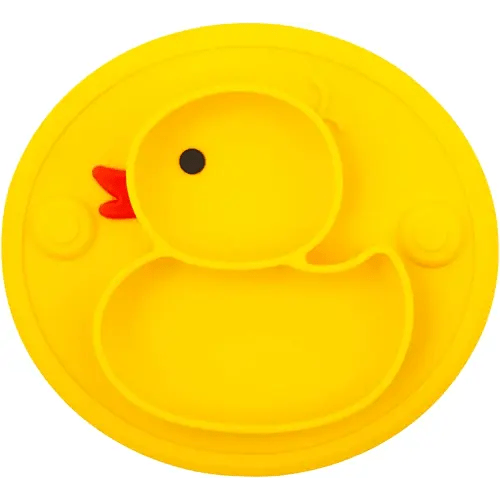Linowos Silicone Divided Toddler Plates, Portable Non Slip Suction Plates for Children Babies and Kids BPA Free Baby Dinner Plate (Duck-Yellow) 1