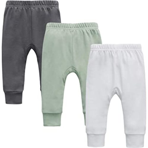 O2 BABY Organic Cotton Unisex Baby Pull-on Jogger Pants, Toddler Leggings, 3-Pack Crawling Pants 0-24 Months