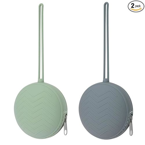 Nupoopy 2-Pack Silicone Pacifier Holder Case - BPA-Free Pacifier Holder Pouch for Baby Boys & Girls- Portable & Dishwasher Safe Soother Container for On-the-Go Use (Sage/Tradewinds)
