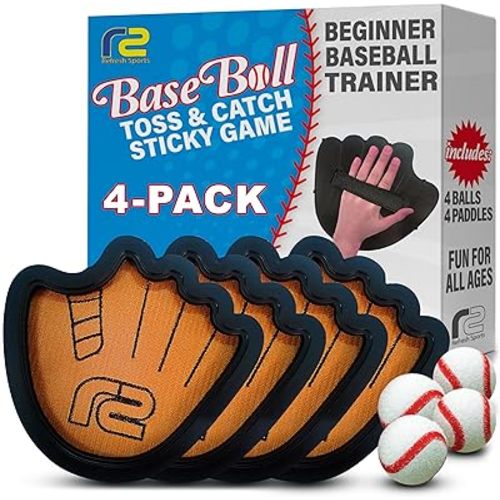 Toss and Catch Ball Game Set - Easy to Use Sticky Balls & Beginner Baseball Training Glove - Premium Toy Paddle Fits All Hand Sizes From Toddlers to Teens & Adults - Fun Gift Idea for Boys and Girls