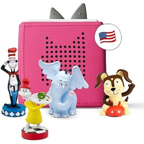 Toniebox Audio Starter Set with Cat in The Hat, Sam-l-Am, Horton Hears a Who!, and Playtime Puppy - Listen, Learn, and Play with One Huggable Little Box - Pink
