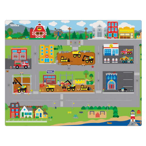 Imaginmat: Jumbo - Tonka - Floor Playmat & 2 Toy Cars, 47 x 61", 2 Character Vehicles, Durable EVA Foam Mat, Portable Design, Licensed, Kids Ages 3+