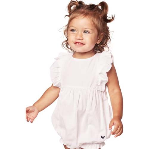 Ruffled Romper, White Twill - Petite Plume | Maisonette - 6-9 months