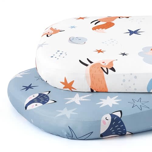 Stretch Fitted Bassinet Sheet Set BROLEX 2 Pack Cradle Sheets for Bassinet Pad/Mattress,Unisex Boys Girls,Ultra Soft,Starry Fox