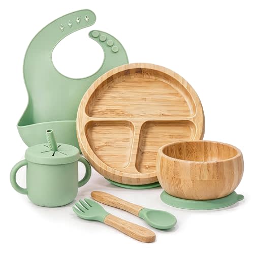 Bamboo Suction Plates for Babies and Bamboo Plates For Kids Baby Feeding and Weaning (Green)