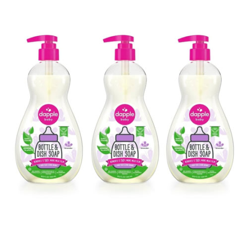 Dapple Baby Bottle Soap, Hypoallergenic Dish Soap for Baby Bottles, Powered by Plants, Lavender, 16.9 Fl Oz (Pack of 3)
