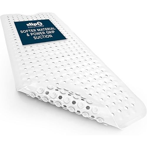 SlipX Solutions Power Grip 39x16 Bathtub & Shower Mat | Premium Non-Slip Bath Safety | Solid White