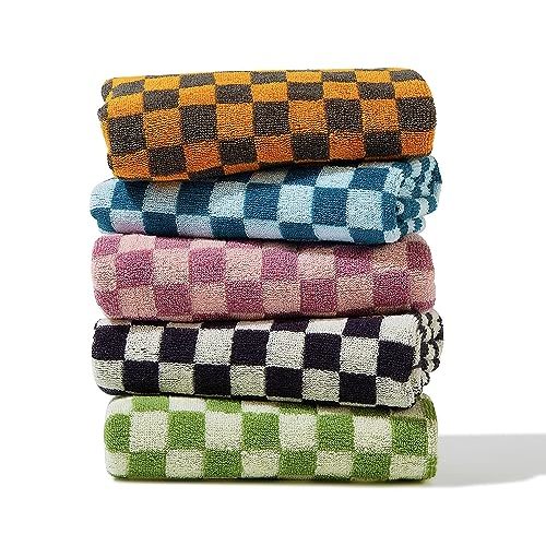 Madi-Cadi Hand Towels 5 Pack - Cotton Face Towels Soft, Absorbent, and Decorative Checkered Design for Bathroom, Kitchen, Gym, and Spa - 13 x 29 Inches for Any Occasion