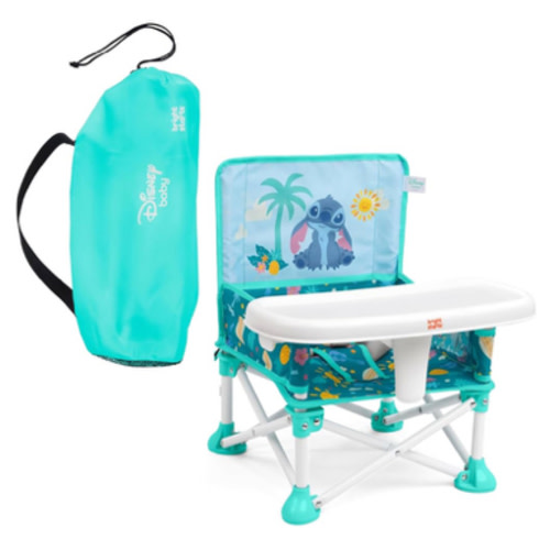Bright Starts Disney Stitch Pop 'N Sit Portable Booster, Indoor/Outdoor Use, Floor Seat with Feeding Tray, Blue, 6 Mos - 3 Yrs