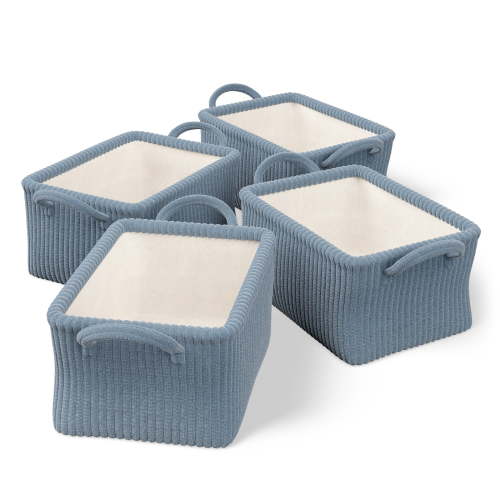 Mainstays Kids Medium Blue Ribbed Corduroy Fabric Storage Basket with Handles, 4 Pack