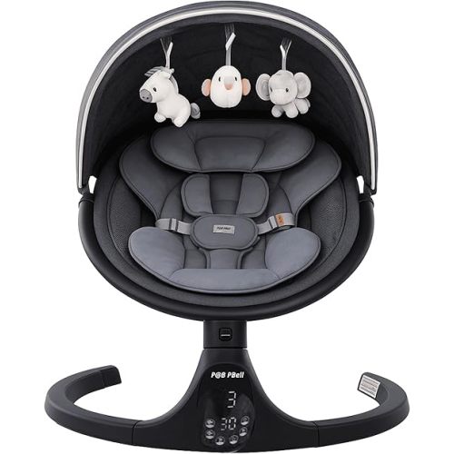 Baby Swings for Infants, P@B PBell Baby Swing, Bluetooth Infant Swing with Music Speaker, 5 Speeds and Remote Control, Electric Swing for Baby, Portable Baby Swing, Indoor & Outdoor (Black)