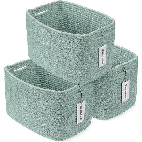 Cotton Rope storage Basket Bins Woven Basket for Organizing Shelves 15X10X9.3" Rectangle Decorative Baskets For storage Clothes Toys Books Towels Nursery basket organizer 3 pack Green