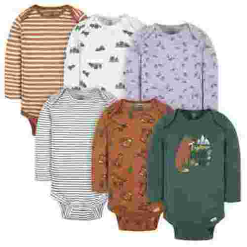 Gerber Baby Gender Neutral Long Sleeve Onesies Bodysuits, 6-Pack, Sizes Newborn - 12 Months