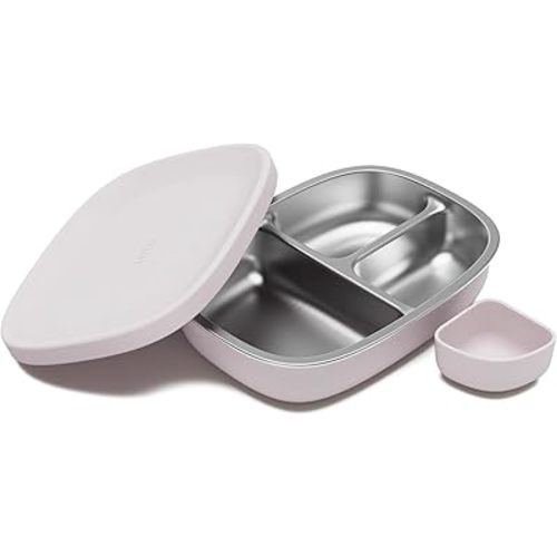 Lalo Bento Box - BPA-Free Bento Box For Kids & Toddlers, Leak-Proof, Dishwasher Safe, Easy to Open & Clean Silicone & Stainless Steel Lunch Box For Kids, Portable for Daycare or Travel - Lavender
