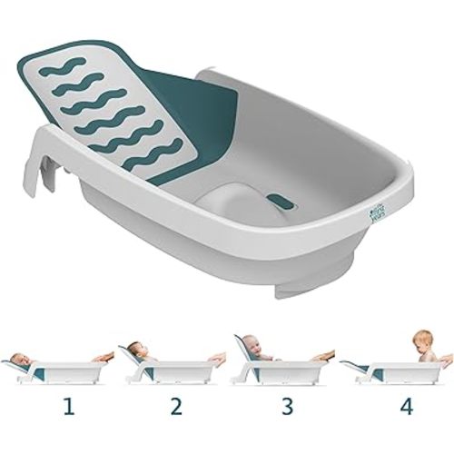 The First Years 4-in-1 Reclining Baby Bathtub - Adjustable Recline for Custom Comfort for Newborn to Toddler - All-in-1 Baby Bath Seat Adjusts as Baby Grows - Ages 0 to 24 Months