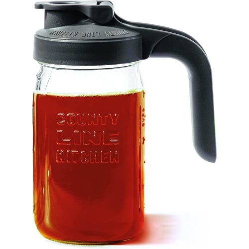 County Line Kitchen Glass Mason Jar Pitcher with Lid - Wide Mouth, 1 Quart (32 oz) - Heavy Duty, Leak Proof - Sun & Iced Tea Dispenser, Cold Brew Coffee, Breast Milk Storage, Water & More - 1 Quart - Pitcher - Gray