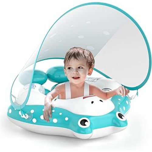 Baby Pool Float with Canopy, Cellulera Inflatable Toddler Pool Float Baby Swimming Float, Adjustable Safety Seat Add Tail No Flip Over, Swim Float for Toddlers