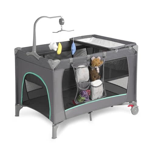 Pack and Play, Travel Crib, with Changing Table, Portable Pack and Play, with Carry Bag, Foldable, Portable Crib for Toddlers 1-3(Grey)