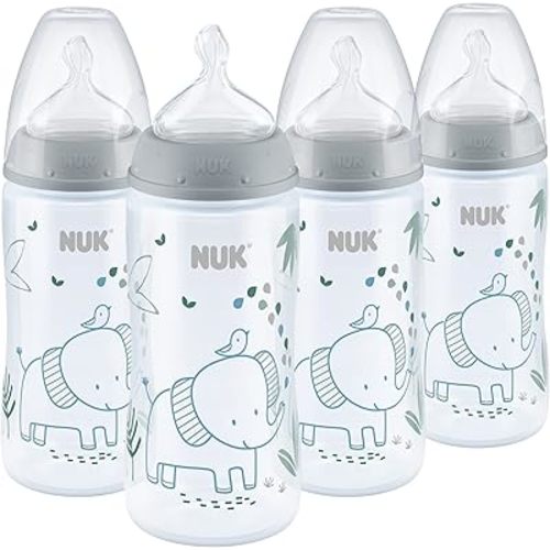 NUK Smooth Flow Anti Colic Baby Bottle, 10 oz, 4 Pack, Elephant