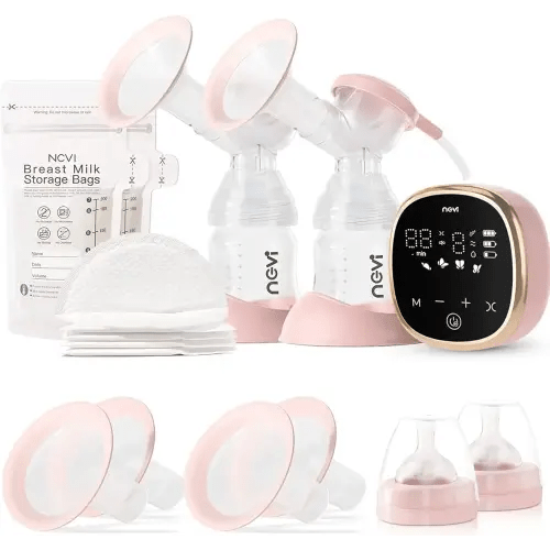 NCVI Double Electric Breast Pump 8782, Portable Anti-Backflow, with 4 Size Flanges, 4 Modes & 9 Levels, LED Display, 10 Breastmilk Storage Bags, Ultra-Quiet and Pain Free Breast Pumps