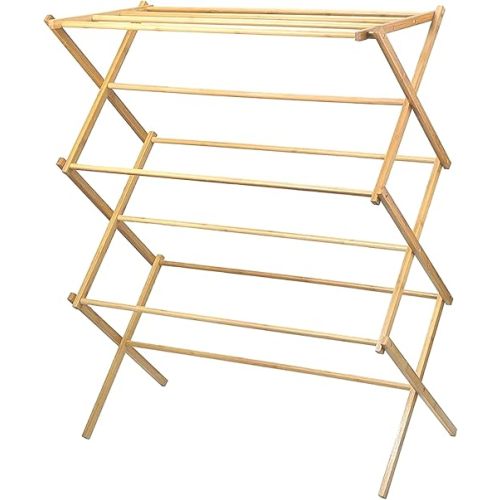 Home-it Wooden Clothes Drying Rack for Laundry - Collapsible Folding Bamboo Laundry Drying Rack for Drying Clothes - Heavy Duty Pre Assembled