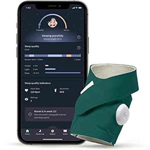 Owlet Dream Sock - Smart Baby Monitor with 2.4 GHz Wi-Fi - Foot Sensor to Track Heartbeat and Oxygen O2 Levels in Infants - Notifications for Night Wakings, Movement and Sleep State - Deep Sea Green