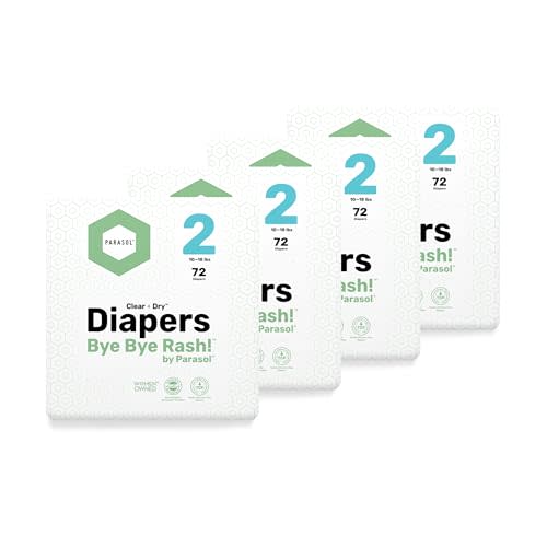 PARASOL Clear+Dry Disposable Diapers | RashShield Protection, Leakproof Design, Hypoallergenic Diaper Set | Size 2, (10-18 lbs) 288 Count