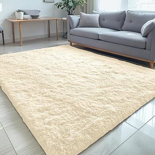 OLANLY 5x7 Machine Washable Large Area Rugs — Cream