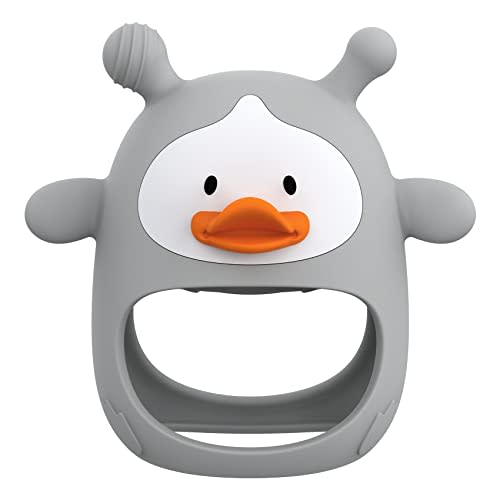 Teething Toys for Babies 0-6 Months, Never Drop Silicone Baby Teether, Hand Pacifier for Sucking Babies, Soothing Pain Relief, Best Chew Toy for Teething Baby, Teething Mitten for New Born -Grey