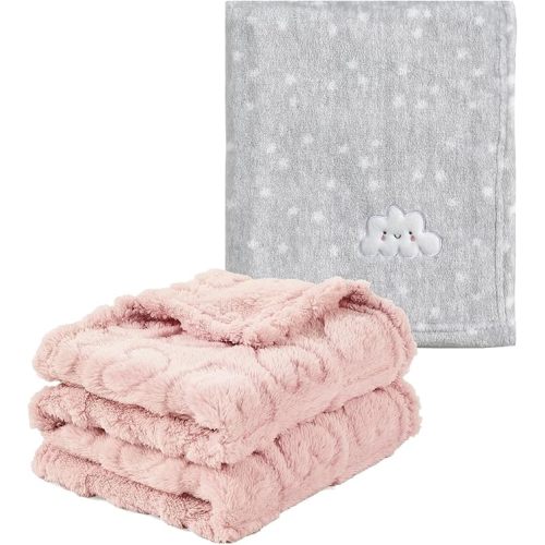 CREVENT 2Pcs 30''X40'' Cute Cozy Fluffy Warm Baby Blankets for Infants Toddlers' Bedding Crib Cot Stroller - Grey Cloud + Pink Sherpa