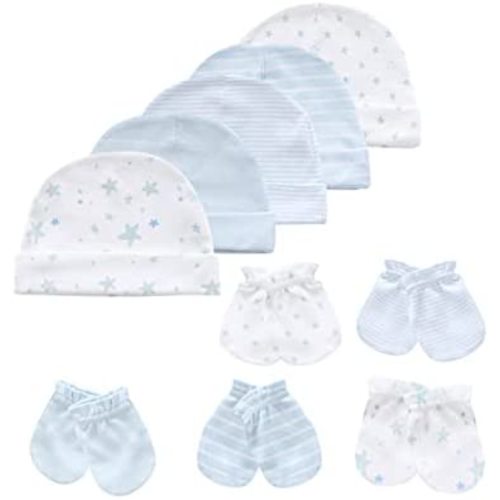Baby Hat and Mittens Set Newborn Baby Hats Caps for Baby Boys Girls 0-6 Months 100% Cotton