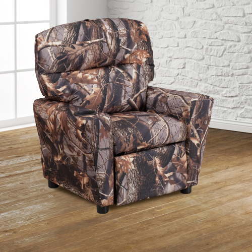 Emma + Oliver Camouflaged Fabric Kids Recliner with Cup Holder