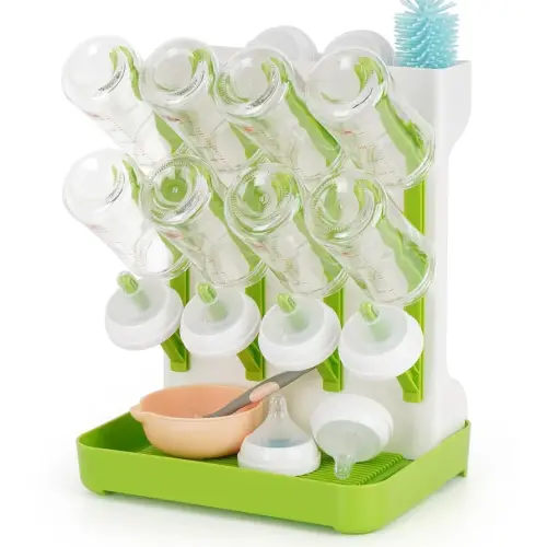 Baby Bottle Drying Rack, Space Saving Baby Bottle Organizer for Countertop Large Bottle Storage Holder 12 Bottles & Baby Accessories Green