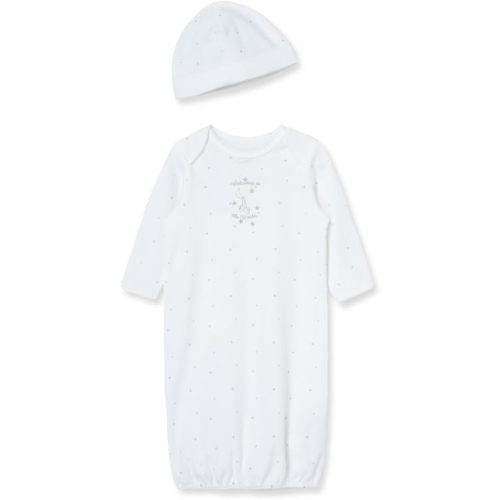 Little Me Clothes Baby Gender Neutral 2-Pc Nightgown and Cap Set 100% Cotton with Elastic Bottom, Baby Essentials,0-3 Months